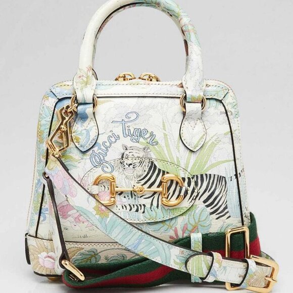 Gucci Multicolor Shangai Printed Mini Horsebit 1955 Small Top Handle Bag - Picture 1 of 12